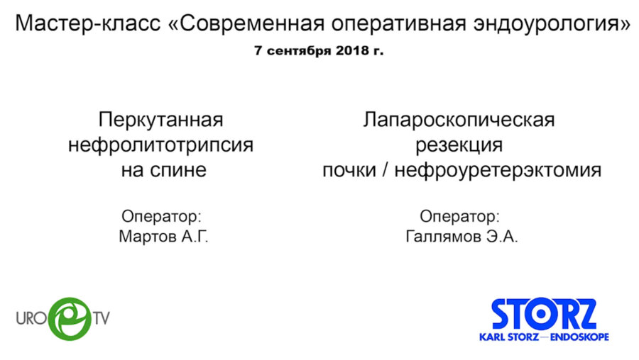 Перкутанная нефролитотрипсия на спине и Лапароскопическая резекция почки / нефроуретерэктомия